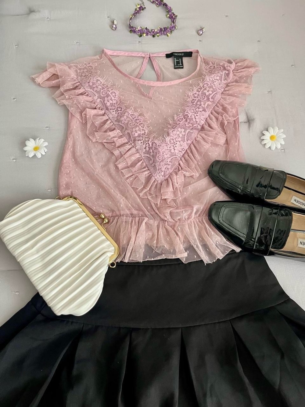 Mauve Ruffle Lace Sheer Top & Cami 🩷